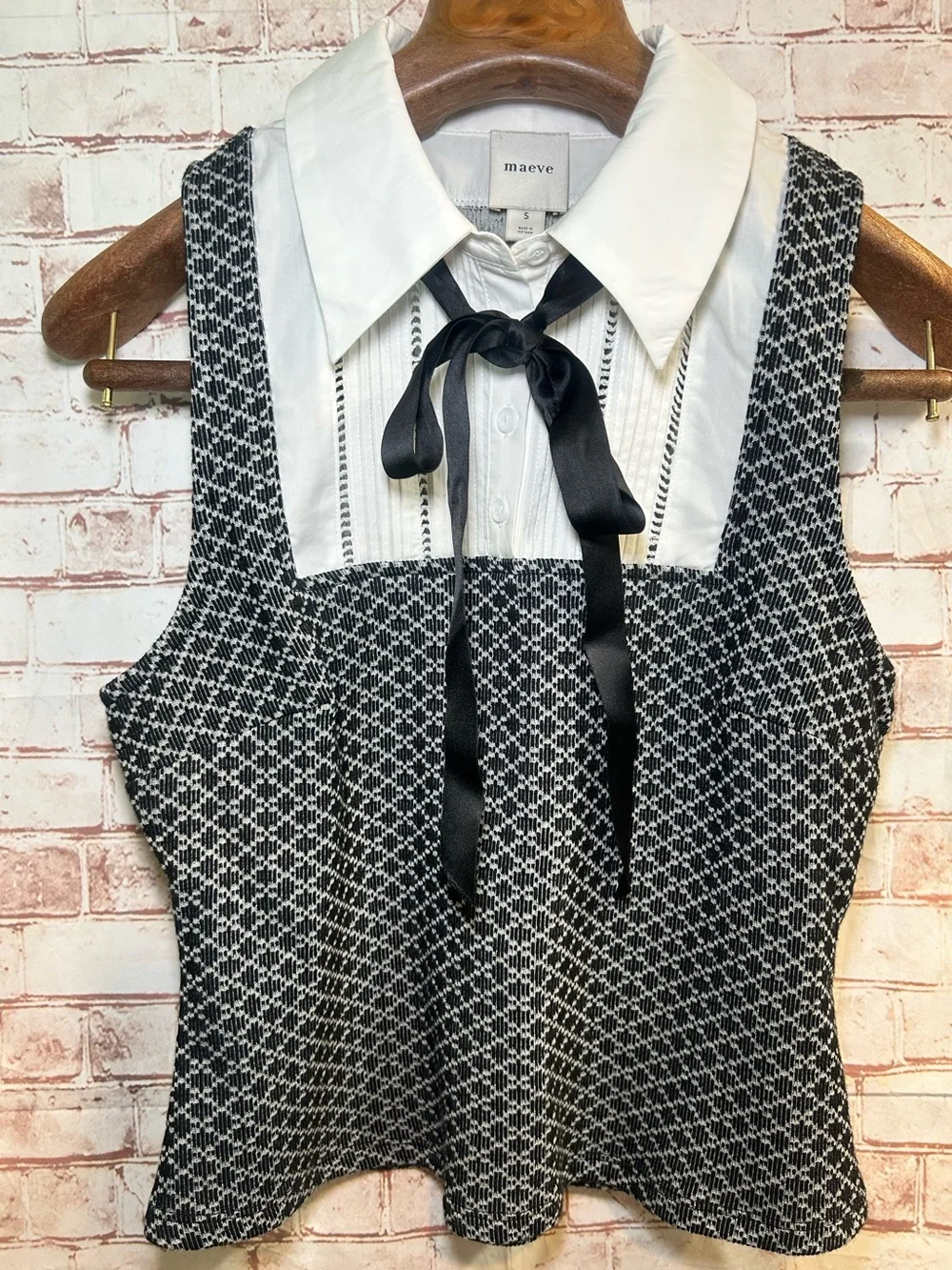 Anthro Maeve Sleeveless Tuxedo Twofer Top Sweater Vest Black & White Small - Picture 5 of 10
